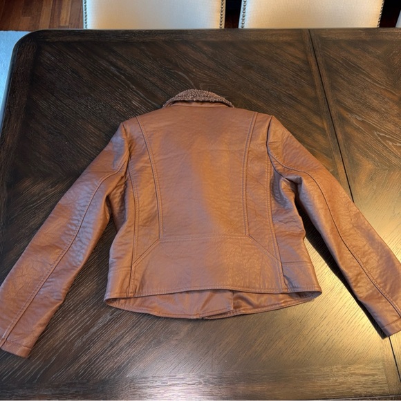 Maralyn & Me Brown Aviator Moto Jacket Faux Leather Shearling Sz Large - Picture 4 of 13